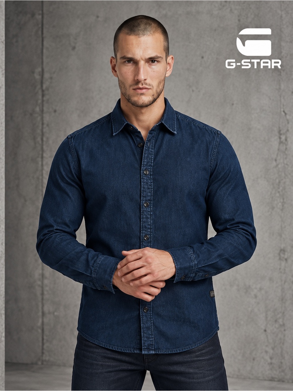 G-STAR Men's Dark Indigo Button-Down Denim Shirt Large
